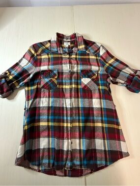Plaid Button-Down Shirt - Burgundy Multi